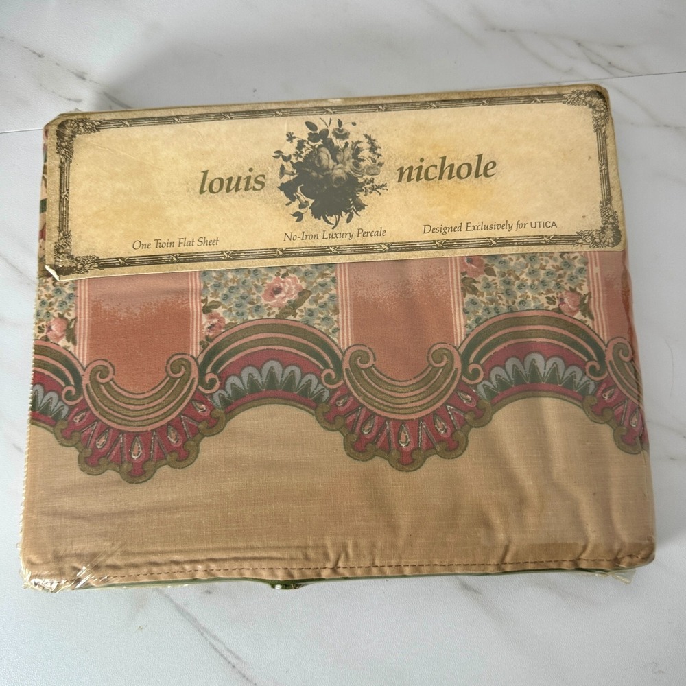 Vintage Louis Nichole by Utica Twin Flat Sheet Trellage Print NOS Sealed Percale